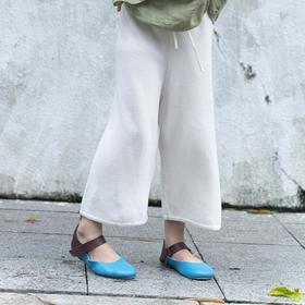 三茉童装/M165/白色华夫格薄款纯色纯棉女童休闲针织长裤