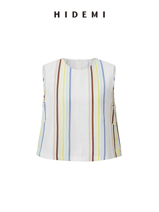 HIDEMI度假系列水洗阳光彩色条纹亚麻套装 背心/卷边阔腿裤 商品图9