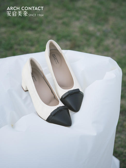 ARCHCONTACT安启美奈蝴蝶结拼色方跟单鞋52813 商品图1