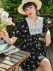 OLrain欧芮儿法式黑色碎花连衣裙女夏季2023年新款收腰蕾丝领裙子 商品缩略图1