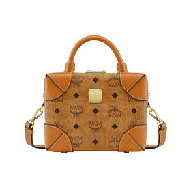 MCM 奢侈品 女士涂层帆布手提单肩斜挎包干邑色LOGO图案 MWRAABF03CO001