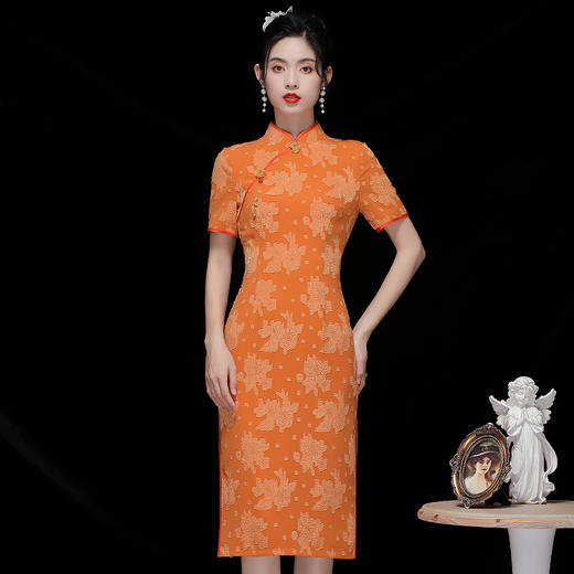 OY230156 中国风女装夏季2023年新款复古气质优雅旗袍连衣裙 商品图2