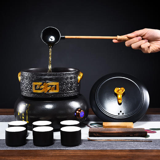 【日用百货】-锤纹手作火山石茶壶电陶炉套装 商品图0