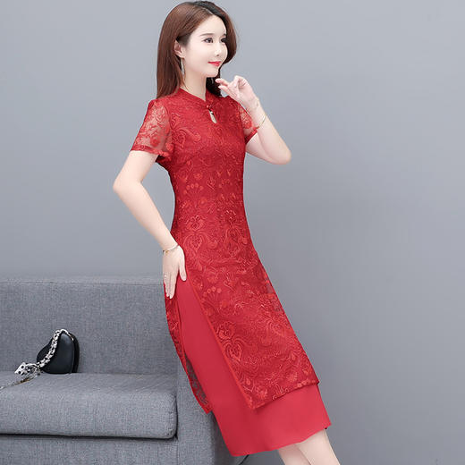 QYM JA20-L提花复古中式改良旗袍裙优雅连衣裙 商品图1