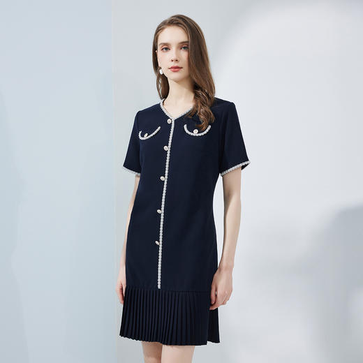 NF8N8斯尔丽瑟俪2023夏季新款感下摆压褶灵动减龄活泼合体收腰连衣裙 商品图2