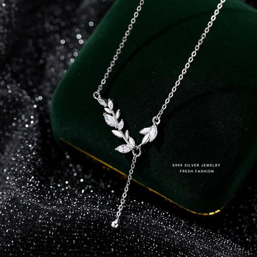 【橄榄枝】S999银足银月桂树叶锆石项链【YXS-A2912】2305 商品图3