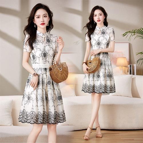 可爱优雅，圆领通勤中腰套头短袖中长款百搭夏季连衣裙HR-JXYR8303 商品图0