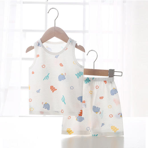 【49元/2套】婴儿儿童背心睡衣套装，A类纯棉，舒适透气，多种颜色可选，无荧光剂，宽松圆领，时尚百搭，夏季薄款网眼棉，男女宝宝小童，1岁-3岁无袖短裤两件套 商品图5