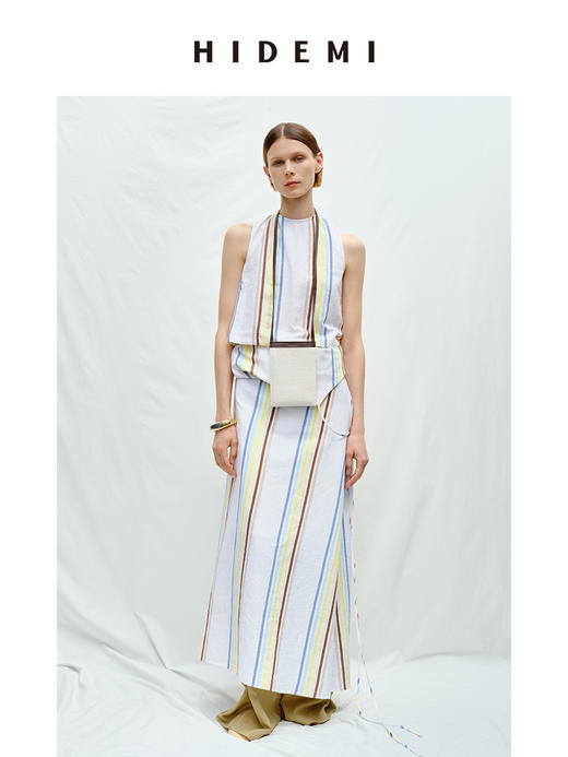 HIDEMI度假系列水洗阳光彩色条纹亚麻套装 背心/卷边阔腿裤 商品图7