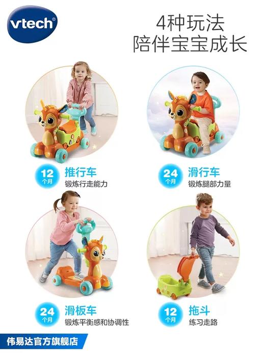 伟易达4合1小鹿滑行车儿童滑板车男童玩具童话小鹿骑行拖车后备箱TX-WYD-527718 商品图3