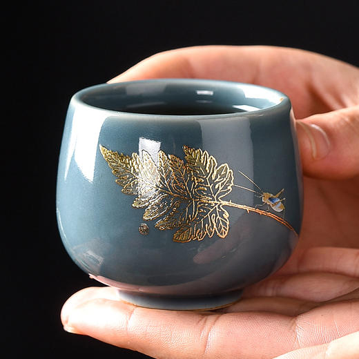 【日用百货】-金叶官窑茶杯家用陶瓷品茗杯 商品图0