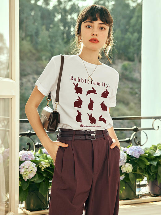 OLrain欧芮儿法式白色短袖T恤女夏季2023年新款卡通印花减龄上衣 商品图0