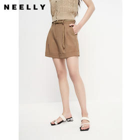 NEELLY纳俪商场同款夏季西装短裤女翻边休闲阔腿直筒裤百搭时尚N23061H01206