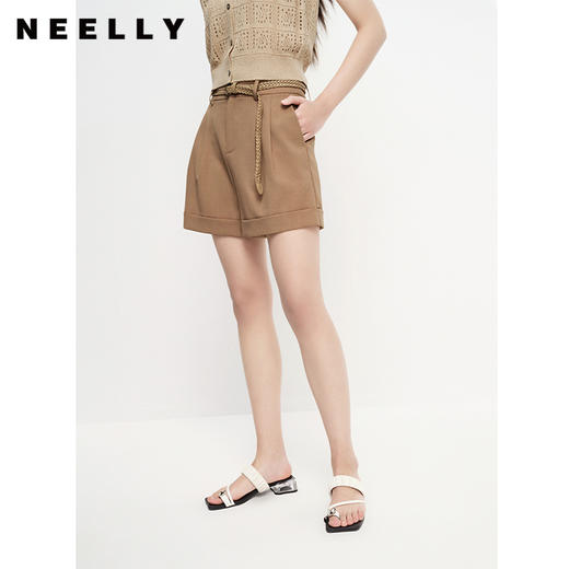 NEELLY纳俪商场同款夏季西装短裤女翻边休闲阔腿直筒裤百搭时尚N23061H01206 商品图0