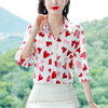 DD-2023夏新款洋气女士七分袖衬衣印花爱心百搭通勤Polo领职业上衣潮 商品缩略图3