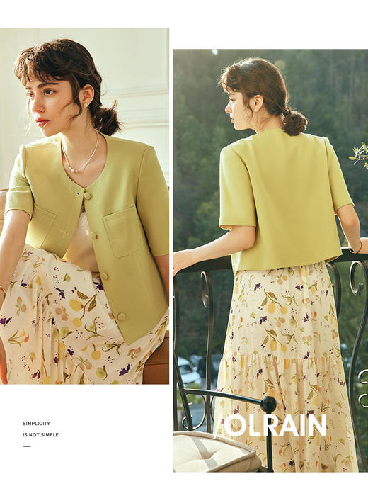 OLrain欧芮儿法式小香风短外套女春季2023新款气质薄款五分袖上衣 商品图0