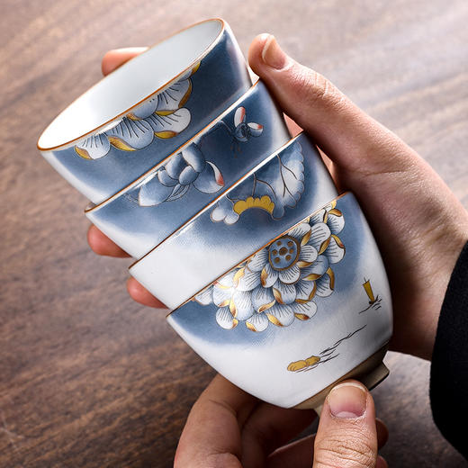 【日用百货】-汝窑功夫茶具茶杯子主人杯陶瓷莲花品茗杯 商品图1