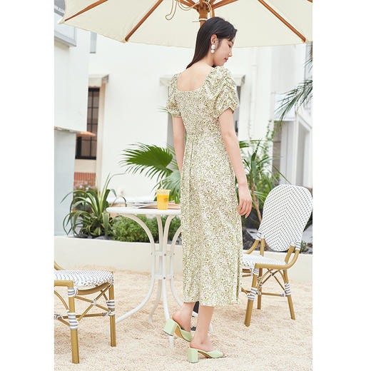 NEELLY纳俪商场同款法式方领连衣裙女气质碎花裙下开叉收腰A字裙N23054Y06670 商品图3