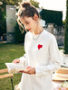 OLrain欧芮儿法式白色长袖T恤女春季2023年新款宽松爱心刺绣上衣 商品缩略图0