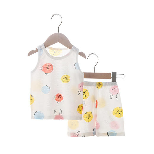 【49元/2套】婴儿儿童背心睡衣套装，A类纯棉，舒适透气，多种颜色可选，无荧光剂，宽松圆领，时尚百搭，夏季薄款网眼棉，男女宝宝小童，1岁-3岁无袖短裤两件套 商品图4