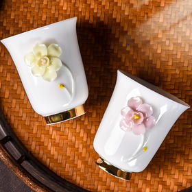 【日用百货】-羊脂玉拈花茶杯家用功夫茶具白瓷茶盏