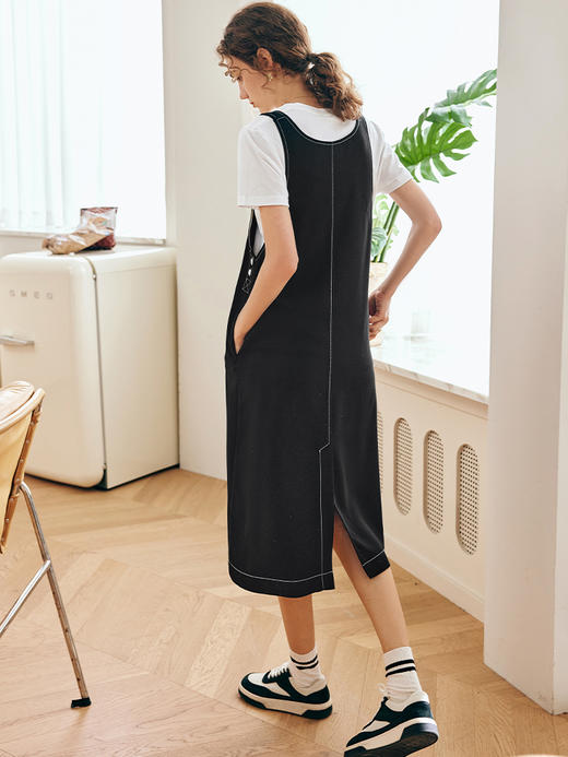 OLrain欧芮儿法式黑色背带连衣裙女夏季2023年新款宽松开叉吊带裙 商品图2