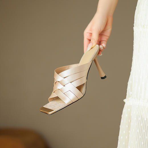 优雅百搭，真丝编织高跟拖鞋DB-M5621 商品图1