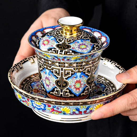 【日用百货】-珐琅彩宫廷三才盖碗家用创意陶瓷泡茶碗 商品图3
