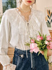 OLrain欧芮儿法式白色V领蕾丝雪纺衫女春季2023年新款荷叶边上衣 商品缩略图1