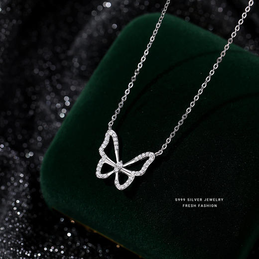 【夏蝶】S999银足银微镶边锆石镂空蝴蝶项链【YXS-A2355】 商品图2