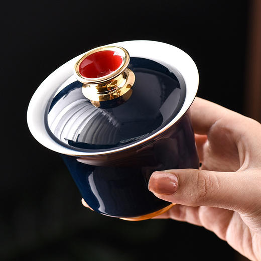【日用百货】-霁蓝创意宫廷三才盖碗中式陶瓷简约泡茶碗 商品图3