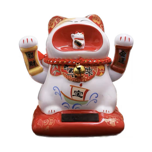 金石工坊太阳能招财猫小摆件办公室迷你摇手可爱小猫自动招手 商品图0