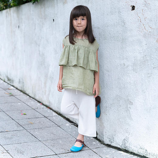 三茉童装/M165/白色华夫格薄款纯色纯棉女童休闲针织长裤 商品图2