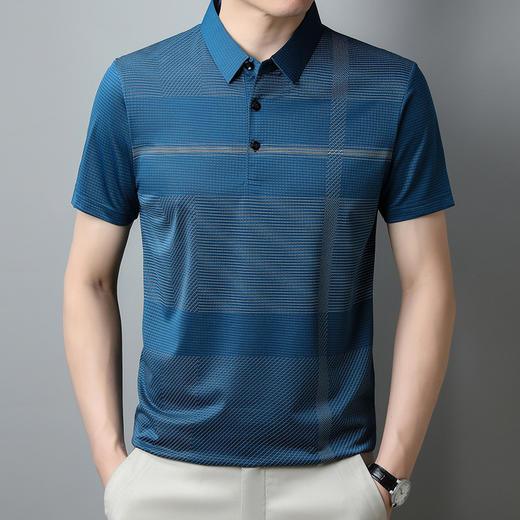 【高端大气❗️中老年男士冰丝短袖】轻薄透气舒适柔软，T恤男士夏季薄款宽松爸爸男装条纹印花Polo衫男式父亲节礼物粉丝专属七夕男士父亲节礼物新年礼盒年货礼盒 商品图0