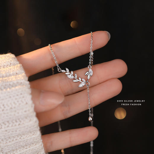 【橄榄枝】S999银足银月桂树叶锆石项链【YXS-A2912】2305 商品图2