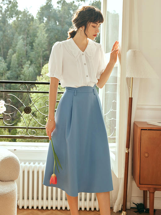 OLrain欧芮儿法式白色蕾丝雪纺衫女夏季2023新款气质时尚别致衬衫 商品图3