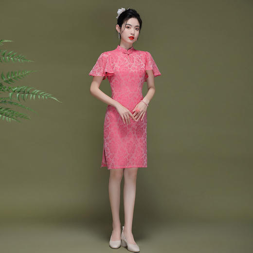 OY-230183夏季新款优雅提花桑波缎荷叶袖年轻改良款旗袍连衣裙230183 商品图7