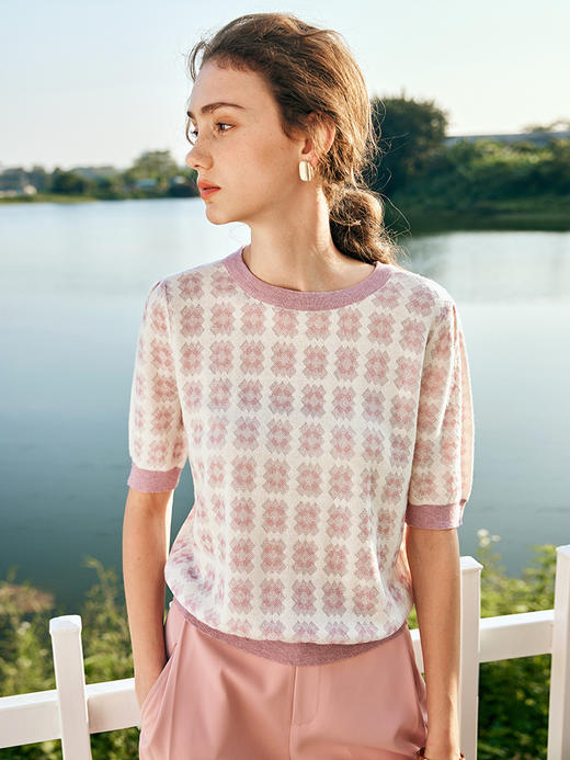 OLrain欧芮儿法式菱格提花针织衫女夏季2023年新款时尚冰爽套头衫 商品图2