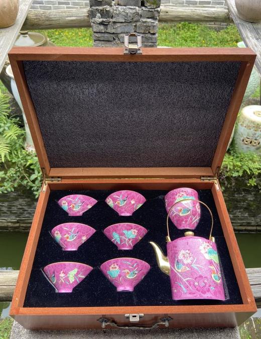 胭脂红扒花荷花茶具 商品图0