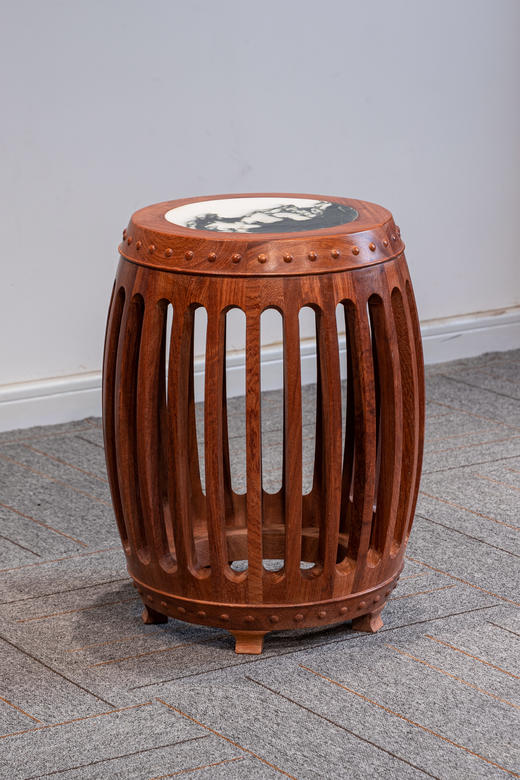 红桥红  家具严选  缅甸花梨（大果紫檀）【48 石面 直棂式鼓凳】 商品图0