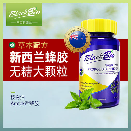 [屁侠推荐]新西兰Maxcural迈可乐 BlackBio博兰贝 无糖蜂胶大含片 养护嗓子不适 商品图1