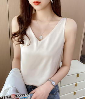 【时尚性感V领！夏季V领吊带背心】性感修身凸显气质亲肤舒适面料，女V领外穿西装内搭真丝绸缎面修身打底衫粉丝专属