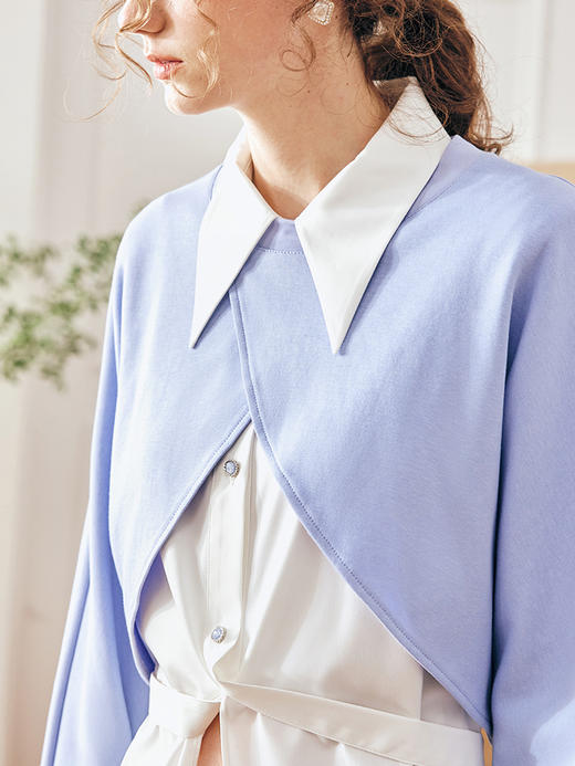 OLrain欧芮儿法式尖领衬衫女春季2023年新款宽松设计感两件套衬衣 商品图1