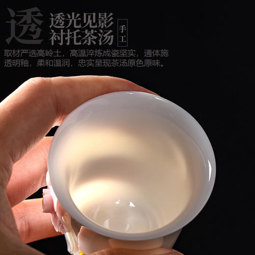 【日用百货】-羊脂玉拈花茶杯家用功夫茶具白瓷茶盏 商品图3