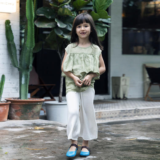 三茉童装/M165/白色华夫格薄款纯色纯棉女童休闲针织长裤 商品图3