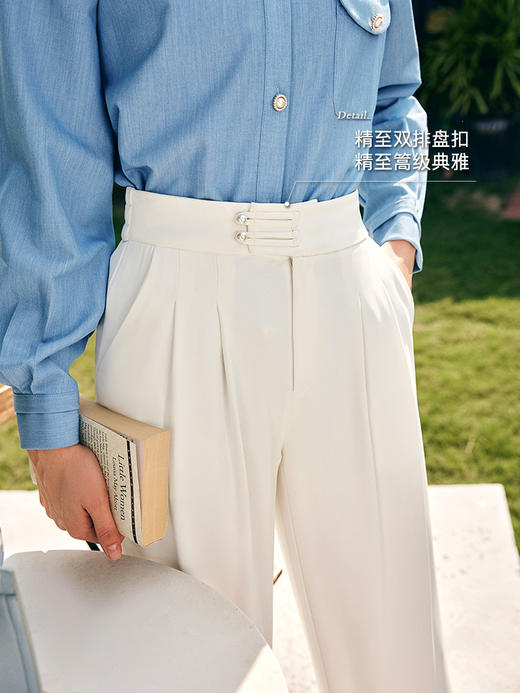 OLrain欧芮儿法式米白色休闲裤女夏季2023新款高腰直筒阔腿西装裤 商品图2