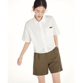 初语白色设计感短袖衬衫女2023夏季新款前短后长不规则摆纯棉上衣