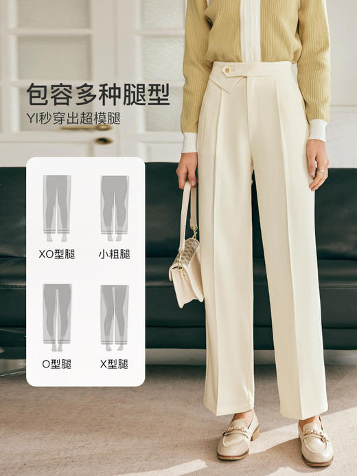 OLrain欧芮儿法式杏色休闲裤女春季2023新款高腰直筒开叉阔腿裤子 商品图0