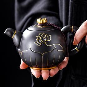 【日用百货】-描金复古莲花茶壶家用待客创意陶瓷泡茶壶