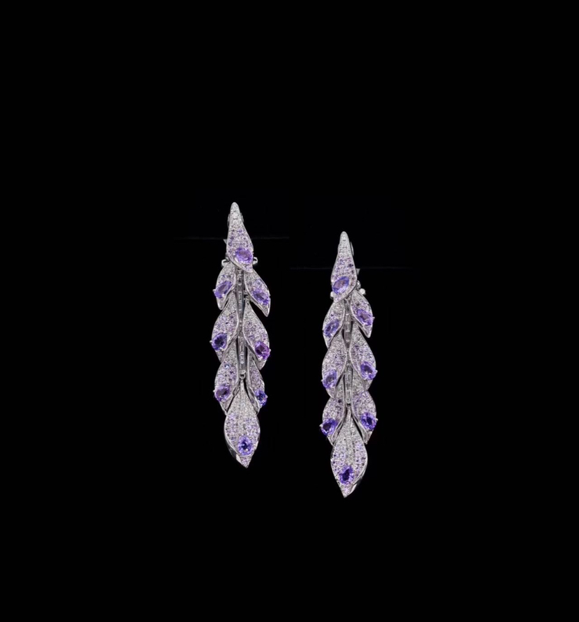 「紫藤」紫色蓝宝石耳环